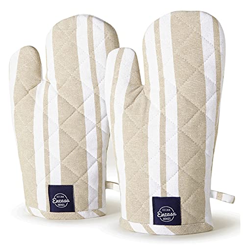 Encasa Homes Long Oven Microwave Hand Gloves Mitts (2 pc Set) for Kitchen Cooking & Baking - Heat Resistant, Thick & Safe, Protection of Hands from Hot Utensils, Grill - Franca Beige Stripes von Encasa XO