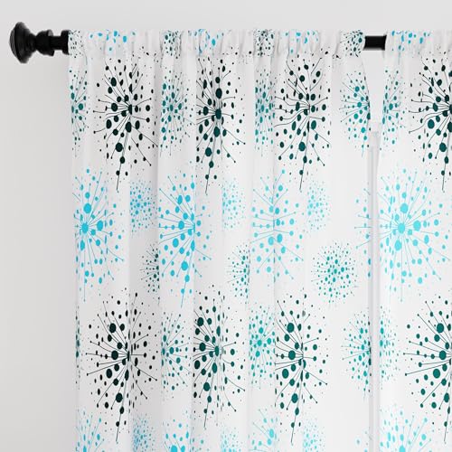 Encasa XO Polyester halbtransparent Gedruckt 140 cm W x 137 cm L Vorhänge mit Krawattenrücken 140x137 cm (4.5 ft), Blowball - 2 Packung - Nicht schrumpfen & maschinenwaschbar von Encasa XO