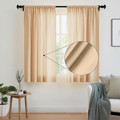 Encasa Homes Polyester Feste Vorhänge mit Bindung, 140x137 cm Window Panel -Set von 2 - Beige, Stangentasche, Lichtfilterung, Vorhänge für Tür, Schlafzimmer, Wohnzimmer von Encasa