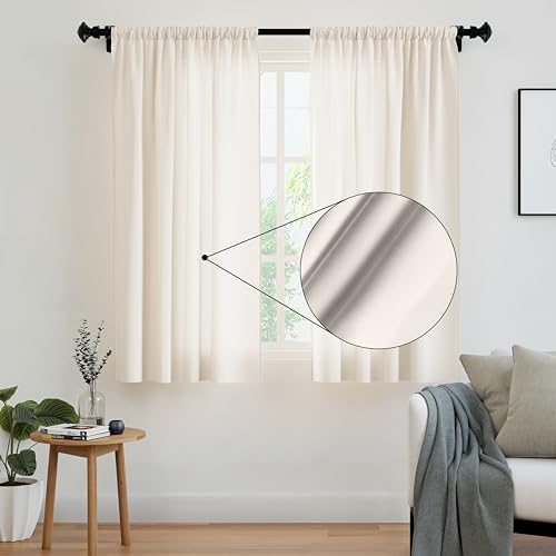 Encasa Homes Polyester Feste Vorhänge mit Bindung, 140x137 cm Window Panel -Set von 2 - Creme Poly, Stangentasche, Lichtfilterung, Vorhänge für Tür, Schlafzimmer, Wohnzimmer von Encasa