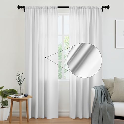 Encasa Homes Polyester Feste Vorhänge mit Bindung, 140x137 cm Window Panel -Set von 2 - Weiße Poly, Stangentasche, Lichtfilterung, Vorhänge für Tür, Schlafzimmer, Wohnzimmer von Encasa