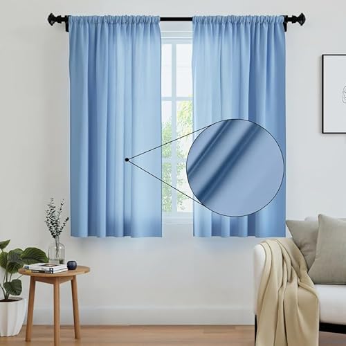 Encasa Homes Polyester Feste Vorhänge mit Bindung, 140x183 cm Window Panel -Set von 2 - Blau, Stangentasche, Lichtfilterung, Vorhänge für Tür, Schlafzimmer, Wohnzimmer von Encasa