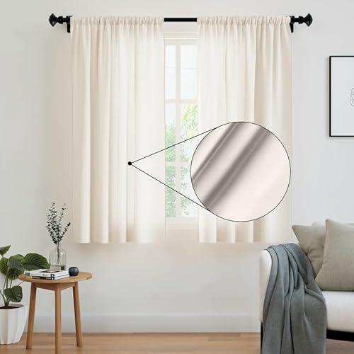 Encasa Homes Polyester Feste Vorhänge mit Bindung, 140x183 cm Window Panel -Set von 2 - Creme Poly, Stangentasche, Lichtfilterung, Vorhänge für Tür, Schlafzimmer, Wohnzimmer von Encasa