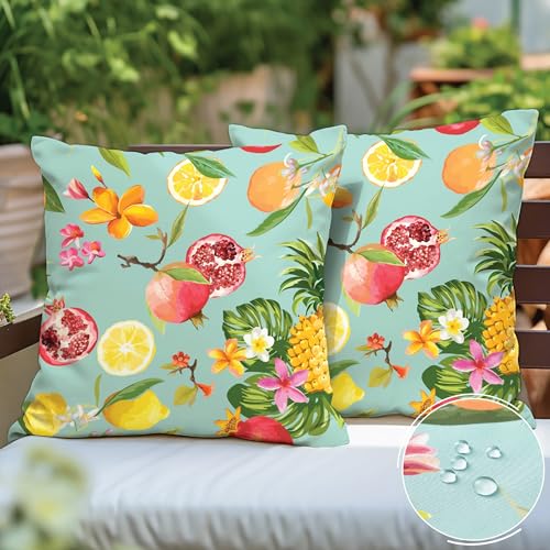 Encasa Homes Polyester-Kissenbezüge, digitaler Ananas-Druck, wasserabweisend, lichtbeständig, hautfreundlicher Stoff, ideal für den Außen- und Innenbereich, 50 x 50 cm, 2er-Set von Encasa