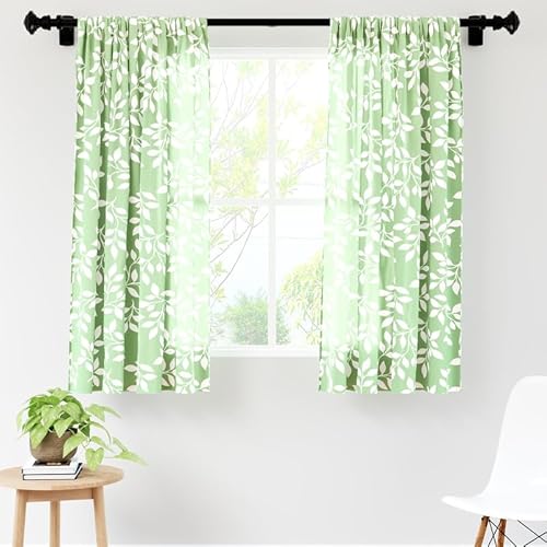 Encasa Homes Polyester halbtransparent Gedruckt 140 cm (width) x 137 cm (length) Vorhänge mit Krawattenrücken 140x137 cm (4.5 ft), Reverse Leaf Green - 2 Packung - Nicht schrumpfen & maschinenwaschbar von Encasa