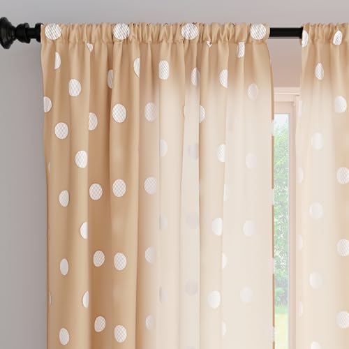 Encasa Homes Polyester halbtransparent Gedruckt Window Vorhänge mit Krawattenrücken 140x152 cm (5 ft), Dollar Beige - 2 Packung - Nicht schrumpfen & maschinenwaschbar von Encasa XO