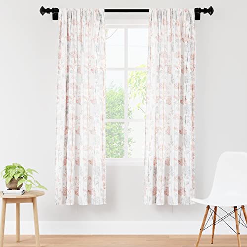 Encasa Homes Polyester halbtransparent Gedruckt Window Vorhänge mit Krawattenrücken 142 x 183 cm (6 ft), Orange Branches - 2 Packung - Nicht schrumpfen & maschinenwaschbar von Encasa