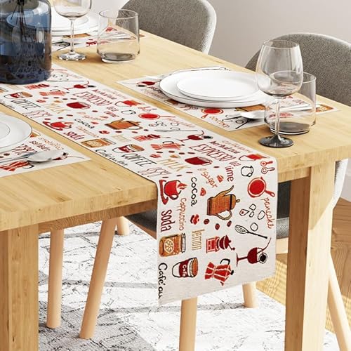 Encasa Homes Speiseset (4 Placemats in + 1 Tischläufer) | Espresso | Jacquard gewebt | Moderne Designs, zu Hause, Cafés, Restaurants & Hotels - Maschinenwaschbar verwenden von Encasa