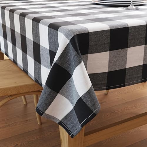 Encasa-Tischdecke | Buffalo Black Checks | Umweltfreundliche recycelte Baumwolle | Rechteckige Größe 140x180 cm | Esstischdecke zur Dekoration – maschinenwaschbar von Encasa