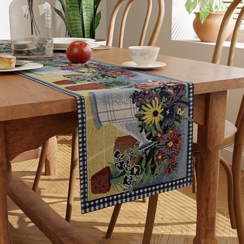 Encasa Boho Jacquard Tischläufer – Blumentopf Design | Vintage-Stil | Größe 32x200 cm | Gewebter böhmischer Wandteppich für 6 Seater Essen – maschinenwaschbar von Encasa