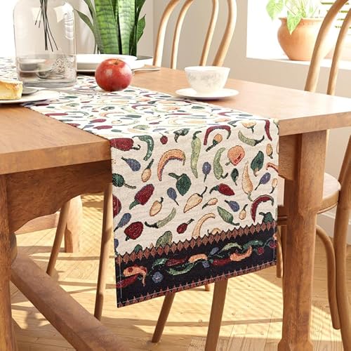 Encasa Boho Jacquard Tischläufer – Chilischoten Design | Vintage-Stil | Größe 32x250 cm | Gewebter böhmischer Wandteppich für 8 Seater Essen – maschinenwaschbar von Encasa