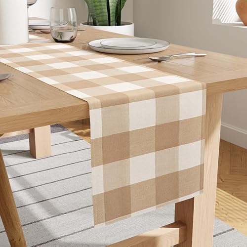 Encasa Tischläufer für 8 to 10 Seater | Buffalo Beige prüft | Umweltfreundliche recycelte Baumwolle | Größe 32x300 cm | Verwendung als Esstischdekoration – maschinenwaschbar von Encasa