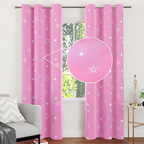 Encasa Gedruckte Blackout -Vorhänge 113x183 cm, 2 Pcs | Silberfolie Stern Pink Design I Raumverdunkelung - Blöcke 85% Licht | Schall- und Hitzereduzierung für Schlafzimmer ich Waschbar von Encasa