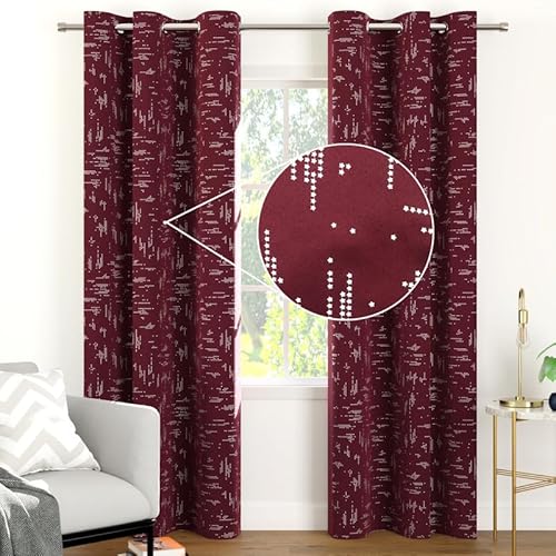 Encasa Gedruckte Blackout -Vorhänge 113x137 cm, 2 Pcs | Silberfolie Citylight Maroon Design I Raumverdunkelung - Blöcke 85% Licht | Schall- und Hitzereduzierung für Schlafzimmer ich Waschbar von Encasa