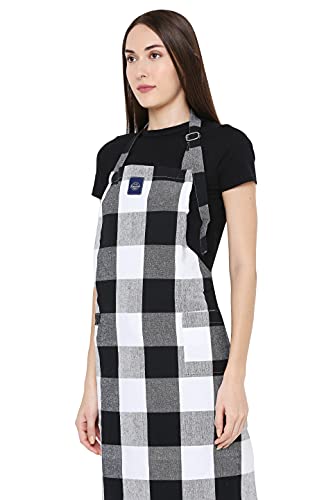 Encasa Homes Verstellbare Küchen Schürze mit Taschen und Handtuchhalter, 68x85 cm, recycelte Baumwolle, für Zuhause, Restaurant, Männer & Frauen, Kochen, Backen - Buffalo Black Checks von Encasa XO