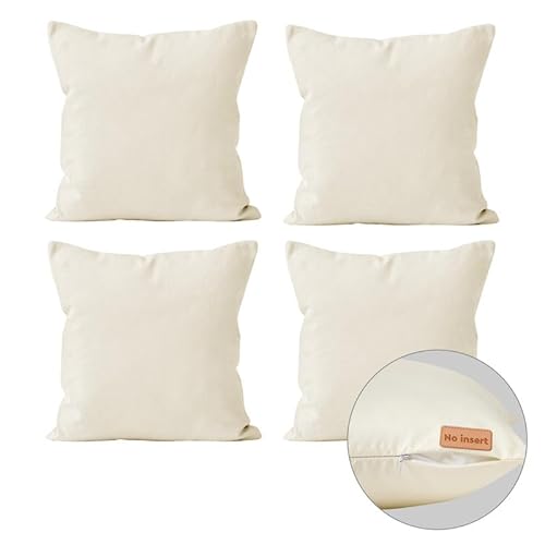 Encasa Homes Wurfkissenbezüge (ohne Einlage) 40x40 cm – 4 er-Set Natürlich Sublimationsrohling mit unsichtbarem Reißverschluss, Polyester-Twill für DIY, Druck & Malen von Encasa