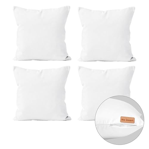 Encasa Homes Wurfkissenbezüge (ohne Einlage) 45x45 cm – 4 er-Set Weiss Sublimationsrohling mit unsichtbarem Reißverschluss, Polyester-Twill für DIY, Druck & Malen von Encasa