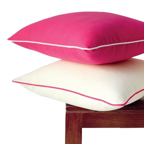 Encasa Homes zweifarbige Kissenbezüge, 2 Stück – Pink +natürlich – 50x50 cm, einfarbig, Moderne Kissenbezüge aus Baumwoll-Canvas für Sofa, Couch, Bett und Heimdekoration – nur Bezüge von Encasa