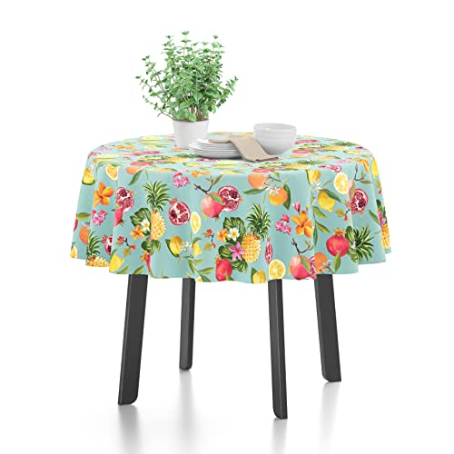 Encasa Polyester Bedruckte Tischdecke, Tischdecke aus Twill-Stoff, wasserabweisend, Länge 142 cm-Round für rechteckigen Esstisch 4 Seater. Maschinenwaschbar, langlebig - Ananas von Encasa