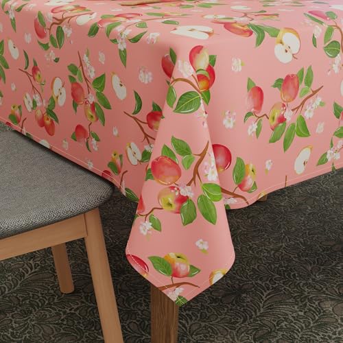 Encasa Polyester Bedruckte Tischdecke, Tischdecke aus Twill-Stoff, wasserabweisend, Länge 142x180 cm für rechteckigen Esstisch 4 to 6 Seater. Maschinenwaschbar, langlebig - Apfel von Encasa