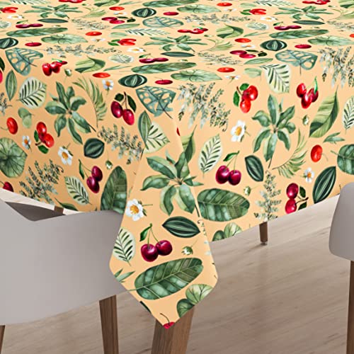 Encasa Polyester Bedruckte Tischdecke, Tischdecke aus Twill-Stoff, wasserabweisend, Länge 142x240 cm für rechteckigen Esstisch 6 to 8 Seater. Maschinenwaschbar, langlebig - Kirsche von Encasa