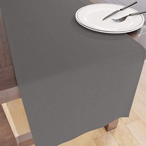 Encasa Table Runner Größe 32x150 cm | Baumwoll -Leinwand Stoff | Grau Solid Color | Waschbarer und dauerhaft von Encasa