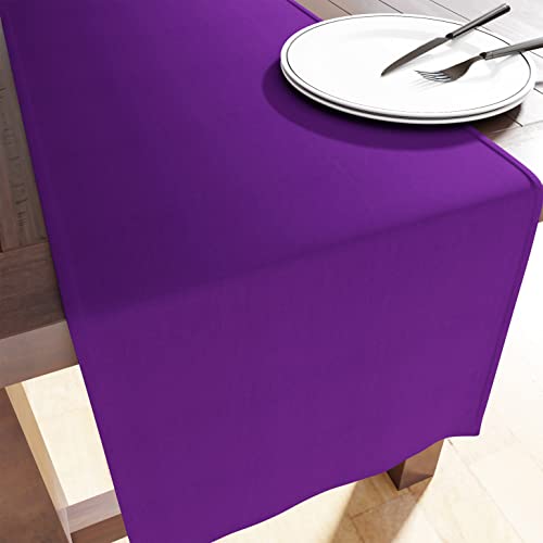 Encasa Table Runner Größe 32x150 cm | Baumwoll -Leinwand Stoff | Lila Solid Color | Waschbarer und dauerhaft von Encasa