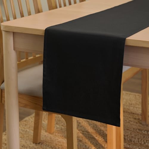 Encasa XO Table Runner Größe 32x150 cm | Baumwoll -Leinwand Stoff | Jet Black Solid Color | Waschbarer und dauerhaft von Encasa XO