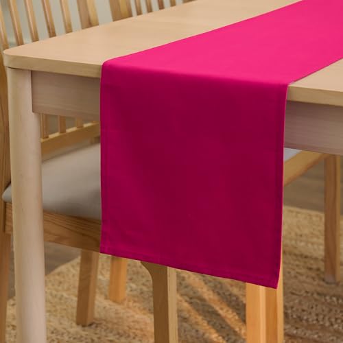 Encasa XO Table Runner Größe 32x150 cm | Baumwoll -Leinwand Stoff | Hot Pink Solid Color | Waschbarer und dauerhaft von Encasa XO