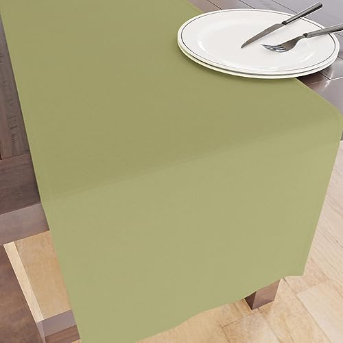 Encasa Table Runner Größe 32x150 cm | Baumwoll -Leinwand Stoff | Salbeigrün Solid Color | Waschbarer und dauerhaft von Encasa