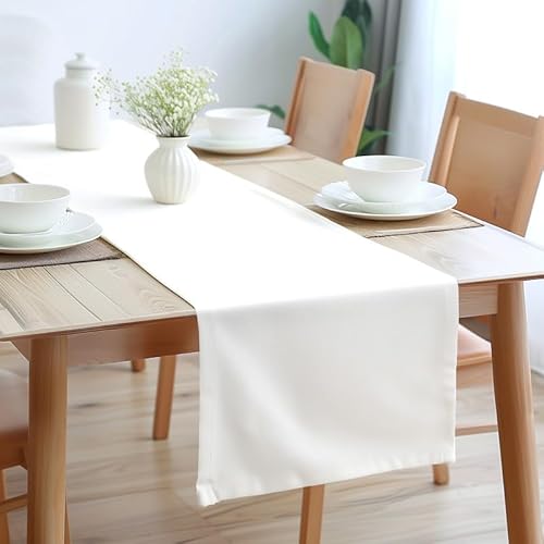 Encasa Table Runner Größe 32x150 cm | Baumwoll -Leinwand Stoff | Weiss Solid Color | Waschbarer und dauerhaft von Encasa