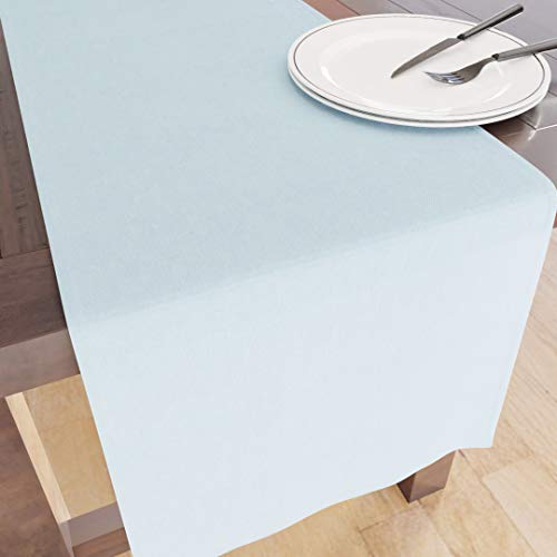 Encasa Table Runner Größe 32x183 cm | Baumwoll -Leinwand Stoff | Eisblau Solid Color | Waschbarer und dauerhaft von Encasa
