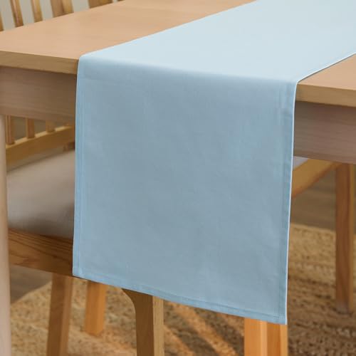 Encasa XO Table Runner Größe 32x183 cm | Baumwoll -Leinwand Stoff | Ice Blue Solid Color | Waschbarer und dauerhaft von Encasa XO