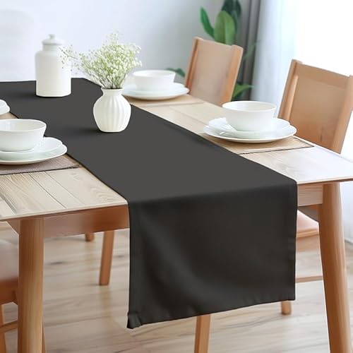 Encasa Table Runner Größe 32x183 cm | Baumwoll -Leinwand Stoff | Kohlengrau Solid Color | Waschbarer und dauerhaft von Encasa