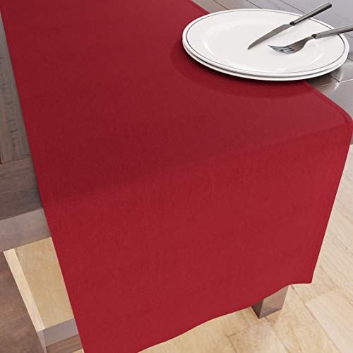 Encasa Table Runner Größe 32x183 cm | Baumwoll -Leinwand Stoff | Tiefrot Solid Color | Waschbarer und dauerhaft von Encasa