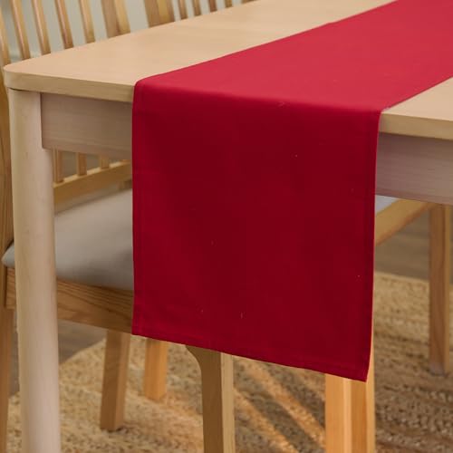 Encasa XO Table Runner Größe 32x183 cm | Baumwoll -Leinwand Stoff | Deep Red Solid Color | Waschbarer und dauerhaft von Encasa XO