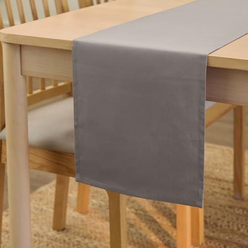 Encasa XO Table Runner Größe 32x230 cm | Baumwoll -Leinwand Stoff | Grey Solid Color | Waschbarer und dauerhaft von Encasa XO