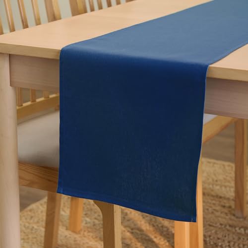 Encasa XO Table Runner Größe 32x230 cm | Baumwoll -Leinwand Stoff | Cobalt Solid Color | Waschbarer und dauerhaft von Encasa XO