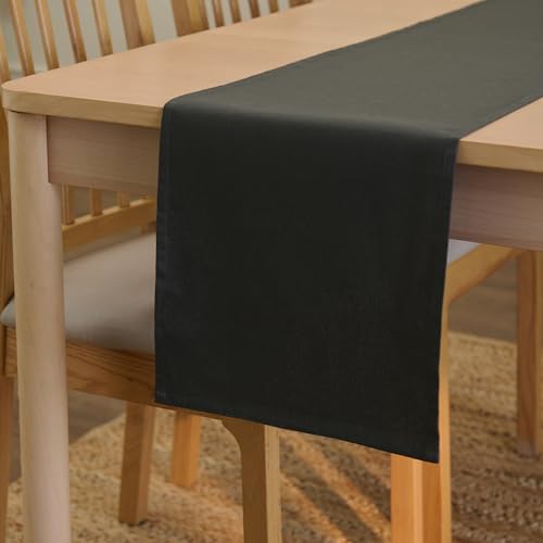 Encasa XO Table Runner Größe 32x230 cm | Baumwoll -Leinwand Stoff | Charcoal Grey Solid Color | Waschbarer und dauerhaft von Encasa XO