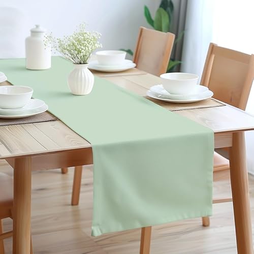 Encasa Table Runner Größe 32x230 cm | Baumwoll -Leinwand Stoff | Minzgrün Solid Color | Waschbarer und dauerhaft von Encasa