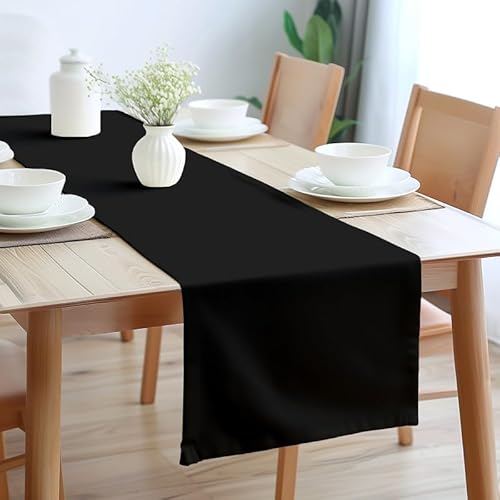 Encasa Table Runner Größe 32x230 cm | Baumwoll -Leinwand Stoff | Pechschwarz Solid Color | Waschbarer und dauerhaft von Encasa