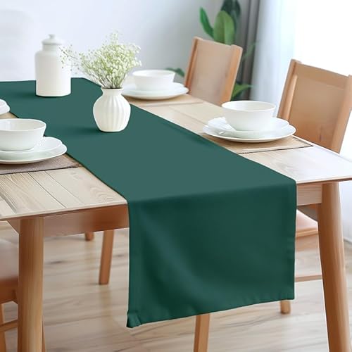 Encasa Table Runner Größe 32x230 cm | Baumwoll -Leinwand Stoff | Smaragd Solid Color | Waschbarer und dauerhaft von Encasa