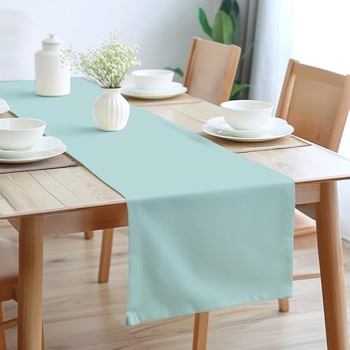 Encasa Table Runner Größe 32x264 cm | Baumwoll -Leinwand Stoff | Eierblau Solid Color | Waschbarer und dauerhaft von Encasa