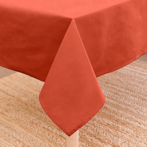 Encasa-Tischdecke aus 100% Baumwoll-Leinen mit Ziegel einfarbig und Rectangular Größe 140x230 cm für 6 to 8 Seater Esstisch-Herbstdekoration, Halloween- und Weihnachtsfeste – maschinenwaschbar von Encasa