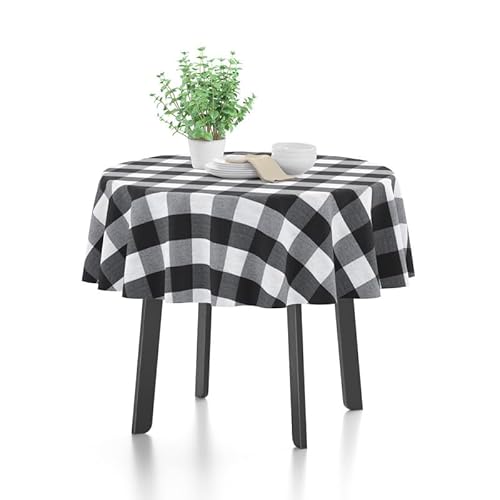 Encasa-Tischdecke | Buffalo Black Checks | Umweltfreundliche recycelte Baumwolle | Rechteckige Größe 140 cm-Round | Esstischdecke zur Dekoration – maschinenwaschbar von Encasa