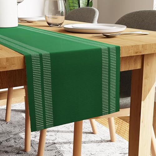 Encasa Tischläufer für 4 Seater-Esszimmer | Leiter DK Green | Feingerippte Baumwolle | Größe 32x137 cm | Über 20 Moderne Farben und gewebte Designs, maschinenwaschbar von Encasa