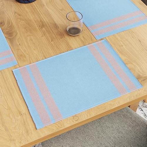 Encasa Tischsets aus Gerippter Baumwolle (6er-Set) – Leiter blau | 46x32 cm| Über 20 Moderne Farben und gewebte Designs. Waschbare Tischsets aus Stoff von Encasa XO