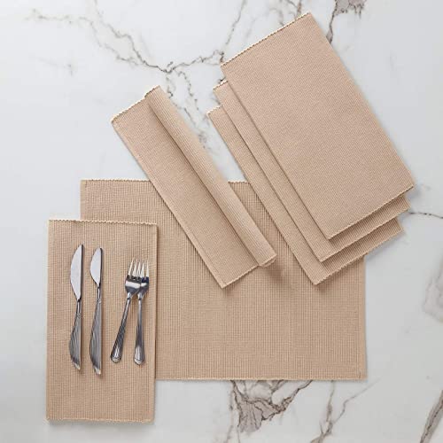 Encasa Tischsets aus Gerippter Baumwolle (6er-Set) – Solide Beige | 48x33 cm| Über 20 Moderne Farben und gewebte Designs. Waschbare Tischsets aus Stoff von Encasa