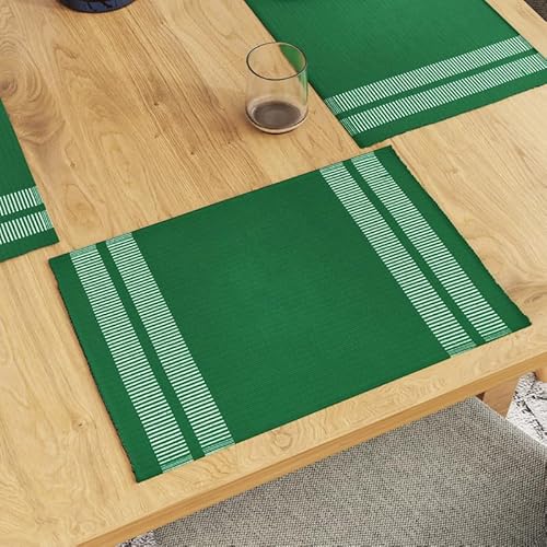Encasa Tischsets aus Gerippter Baumwolle (6er-Set) – Leiter DK Green | 46x32 cm| Über 20 Moderne Farben und gewebte Designs. Waschbare Tischsets aus Stoff von Encasa XO
