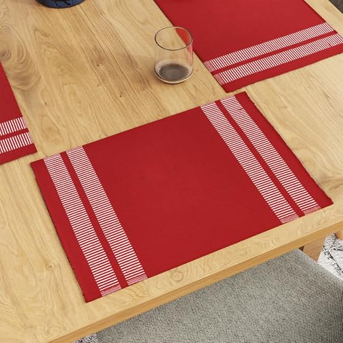Encasa XO Platzsets Esstisch Set von 6 | Leiter Rot | Fein gerippte Baumwoll-Tischunterlage | Größe 46x32 cm | Maschinenwaschbar Encasa XO Platzsets Esstisch Set von 6 | Leiter Rot | Fein gerippte Baumwoll-Tischunterlage | Größe 46x32 cm | Maschinenwaschbar von Encasa XO